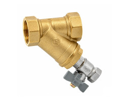 Mosadzný šikmý filter 3/4" Plnoprůtok - s odkaľovacím ventilom