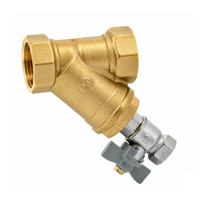 Mosadzný šikmý filter 1/2" Plnoprůtok - s odkaľovacím ventilom
