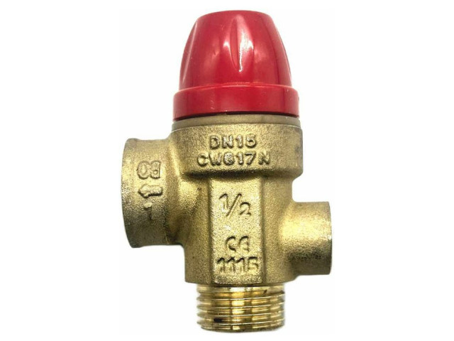 Bezpečnostný ventil TIEMME s pripojením tlakomera G1/4" 1/2" x 1/2“ 6 BAR MF