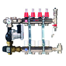 Rozdeľovač podlahového vykurovania 4-cestný, SET Komplet so zmiešavačom ESBE