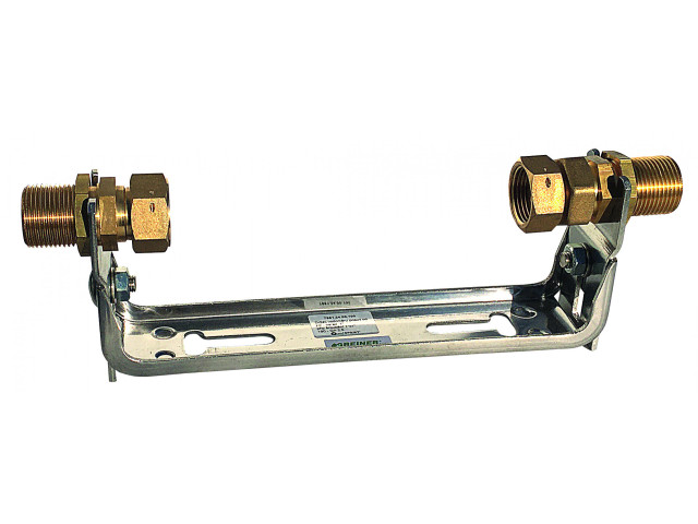 Držiak vodomera, nastaviteľný od steny – nerezová oceľ – pripojenie 5/4", skrutkové pripojenie 1“ x 1" – 260 – Qn 6