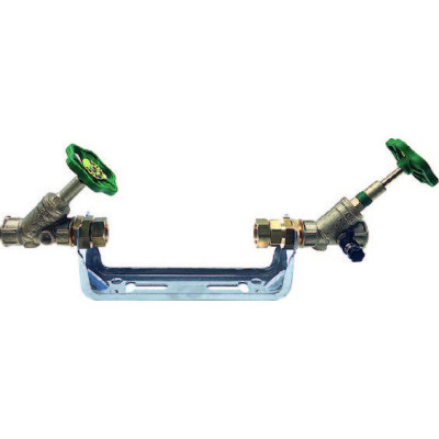 Držiak vodomeru - nerezová oceľ - 3/4„ x 3/4“ - 165 - Qn 2,5 + ventily Schlösser