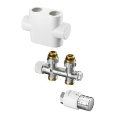 Multibloková prípojka T/UNI SH pre kúpeľňové radiátory, rovná, biela