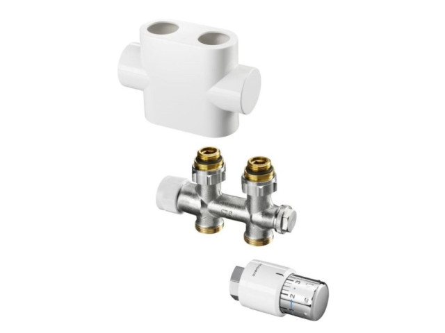 Multibloková prípojka T/UNI SH pre kúpeľňové radiátory, rovná, biela