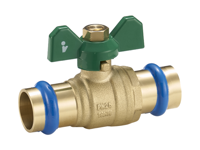 Guľový kohút PRESS "V" 15mm, MOTÝLIK, PN25, až 120°C