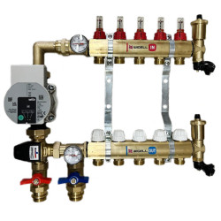 Rozdeľovač podlahového vykurovania 3 okruhmi s el. čerpadlom, zmiešavanie 30°C - 70°C, ventily a prietokomery