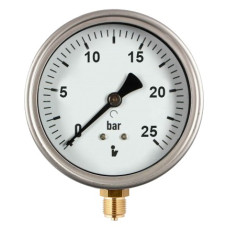 Manometer (tlakomer) d50mm 0-25 BAR SPODNÉ vývod 1/4" - voda, vzduch