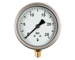 Manometer (tlakomer) d63mm 0-25 BAR SPODNÉ vývod 1/4" - voda, vzduch