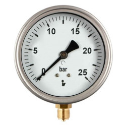 Manometer (tlakomer) d63mm 0-25 BAR SPODNÉ vývod 1/4" - voda, vzduch