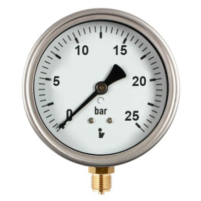 Manometer (tlakomer) d50mm 0-25 BAR SPODNÉ vývod 1/4" - voda, vzduch