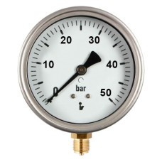 Manometer (tlakomer) d50mm 0-50 BAR SPODNÉ vývod 1/4" - voda, vzduch