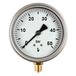 Manometer (tlakomer) d50mm 0-50 BAR SPODNÉ vývod 1/4" - voda, vzduch