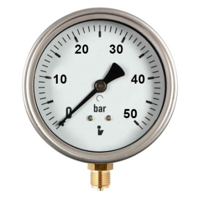 Manometer (tlakomer) d50mm 0-50 BAR SPODNÉ vývod 1/4" - voda, vzduch