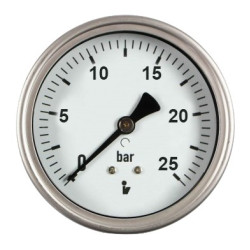 Manometer (tlakomer) d50mm 0-25 BAR ZADNÁ vývod 1/4" - voda, vzduch