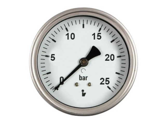 Manometer (tlakomer) d50mm 0-25 BAR ZADNÁ vývod 1/4" - voda, vzduch