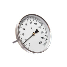 Teplomer d63mm s mosadznou ZADNÝ nádržkou 50mm, 0-200°C, bimetalový