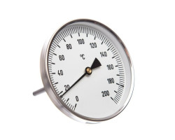 Teplomer d63mm s mosadznou ZADNÝ nádržkou 50mm, 0-200°C, bimetalový