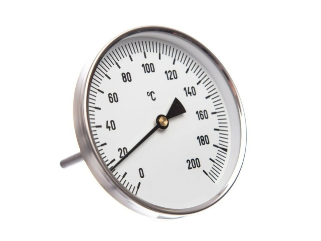 Teplomer d63mm s mosadznou ZADNÝ nádržkou 50mm, 0-200°C, bimetalový