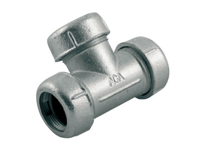 AGAFLEX TOK 1/2“ - liatinový T kus sv.- pitná/horúca voda/tlakový vzduch/olej - oceľové/HDPE potrubie