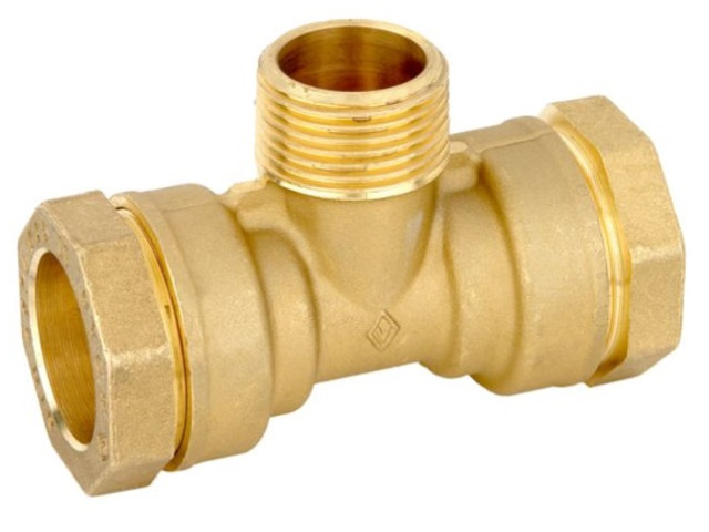 Mosadzný svorný t-kus - vonkajší závit BTA 25 x 1/2" x 25 mm - VALVOPAT
