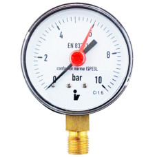 Manometer (tlakomer) d63mm 0-10 BAR SPODNÉ vývod 1/4" - voda, vzduch
