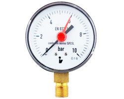 Manometer (tlakomer) d50mm 0-10 BAR SPODNÉ vývod 1/4" - voda, vzduch