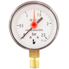 Manometer (tlakomer) d63mm 0-2,5 BAR SPODNÉ vývod 1/4" - voda, vzduch