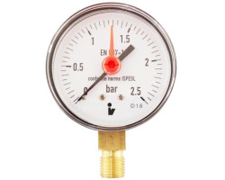 Manometer (tlakomer) d100mm 0-2,5 BAR SPODNÉ vývod 1/2" - voda, vzduch