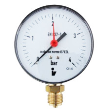 Manometer (tlakomer) d63mm 0-4 BAR SPODNÉ vývod 1/4" - voda, vzduch