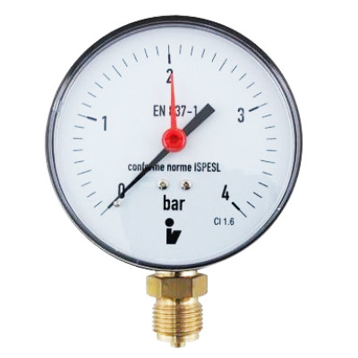 Manometer (tlakomer) d100mm 0-4 BAR SPODNÉ vývod 1/2" - voda, vzduch