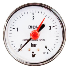 Manometer (tlakomer) d63mm 0-4 BAR ZADNÁ vývod 1/4" - voda, vzduch