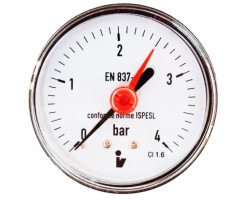 Manometer (tlakomer) d63mm 0-4 BAR ZADNÁ vývod 1/4" - voda, vzduch