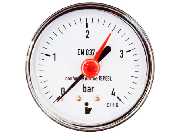 Manometer (tlakomer) d63mm 0-4 BAR ZADNÁ vývod 1/4" - voda, vzduch