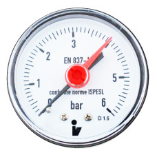 Manometer (tlakomer) d50mm 0-6 BAR ZADNÁ vývod 1/4" - voda, vzduch