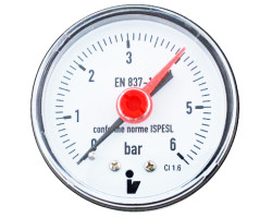 Manometer (tlakomer) d63mm 0-6 BAR ZADNÁ vývod 1/4" - voda, vzduch