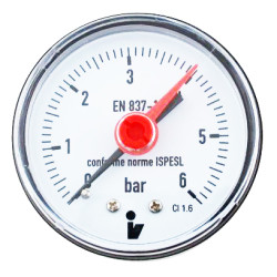 Manometer (tlakomer) d50mm 0-6 BAR ZADNÁ vývod 1/4" - voda, vzduch