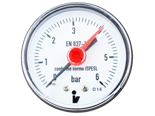Manometer (tlakomer) d50mm 0-6 BAR ZADNÁ vývod 1/4" - voda, vzduch