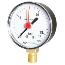 Manometer (tlakomer) d100mm 0-16 BAR SPODNÉ vývod 1/2" - voda, vzduch