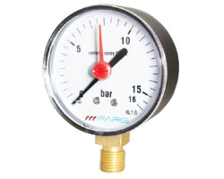 Manometer (tlakomer) d100mm 0-16 BAR SPODNÉ vývod 1/2" - voda, vzduch