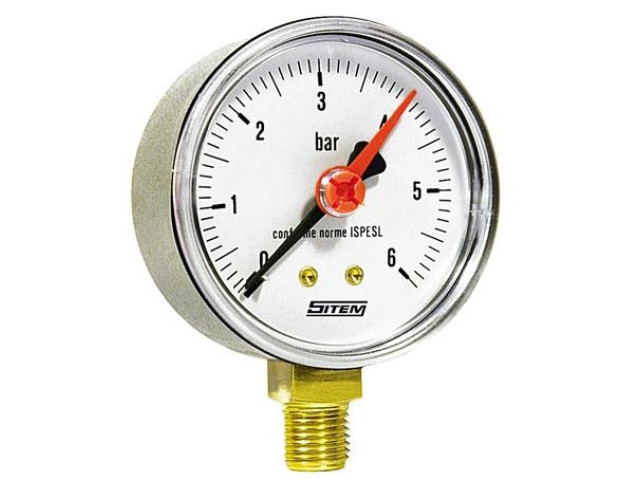 Manometer (tlakomer) d50mm 0-6 BAR SPODNÉ vývod 1/4" - voda, vzduch