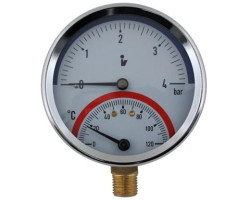 Termomanometer d80mm 0-6 BAR 0-120°C SPODNÉ vývod 1/2" - voda, vzduch