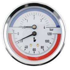 Termomanometer d80mm 0-4 BAR 0-120°C ZADNÁ vývod 1/2" - voda, vzduch