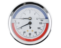 Termomanometer d80mm 0-4 BAR 0-120°C ZADNÁ vývod 1/2" - voda, vzduch