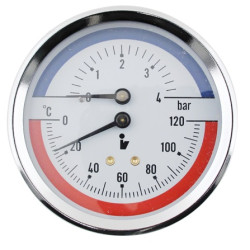 Termomanometer d80mm 0-6 BAR 0-120°C ZADNÁ vývod 1/2 "- voda, vzduch