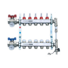TIEMME 1" Osadený NEREZ rozdeľovač, priamy, prietokomery, 5 okruhov
