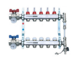 TIEMME 1" Osadený NEREZ rozdeľovač, priamy, prietokomery, 5 okruhov