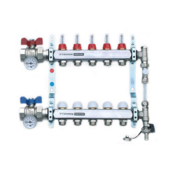 TIEMME 1" Osadený NEREZ rozdeľovač, priamy, prietokomery, 5 okruhov