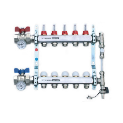 TIEMME 1" Osadený NEREZ rozdeľovač, priamy, prietokomery, 2 okruhy