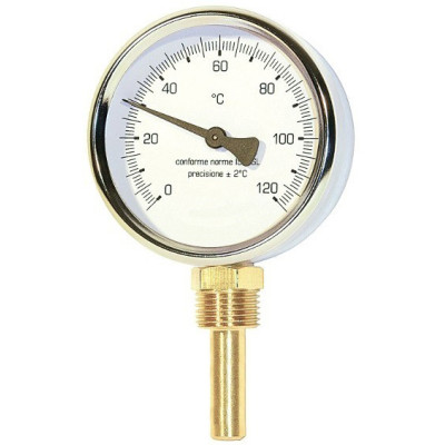 Teplomer d80mm s mosadznou SPODNÚ nádržkou 75mm, 0-120°C, bimetalový