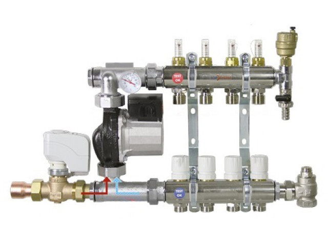 Rozdeľovač podlahového vykurovania 4-cestný, Ekvitermické riadenie, elektronické čerpadlo